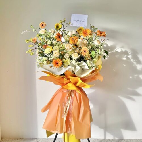 สแตนด์ดอกไม้แสดงความยินดี โทนสีเหลือง-ส้ม - D9