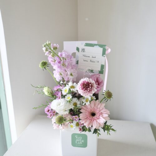 Tiny Box -กล่องดอกไม้สด สีชมพู [F-TIN-008]