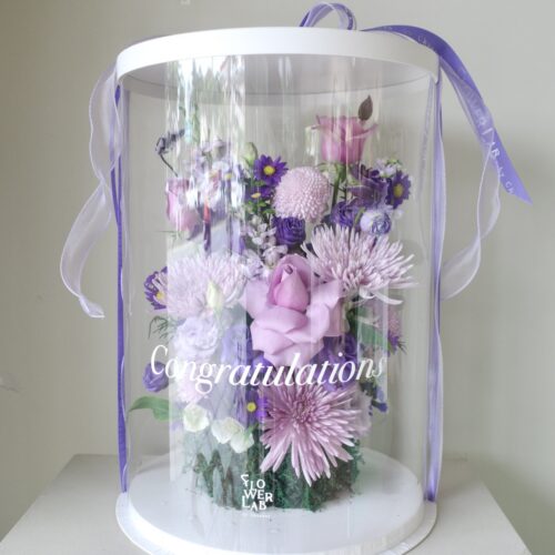 Tall Box L - กล่องดอกไม้ทรงสูงพลาสติกใสขนาดใหญ่ โทนสีม่วง [F-TAL-L-024]