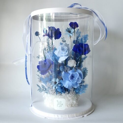 Tall Box L - กล่องดอกไม้ทรงสูงพลาสติกใสขนาดใหญ่ โทนสีฟ้า [P-TAL-L-022]