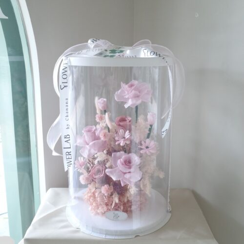Tall Box L - กล่องดอกไม้ทรงสูงพลาสติกใสขนาดใหญ่ โทนสีชมพู [P-TAL-L-021]