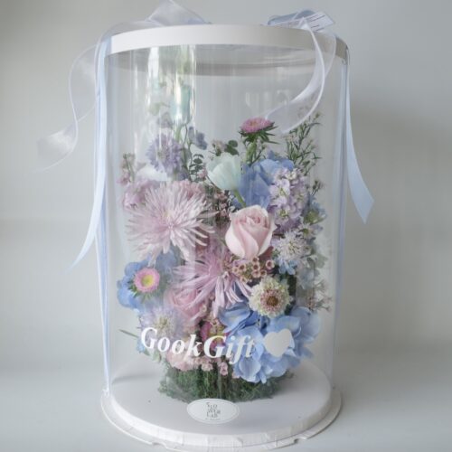 Tall Box L - กล่องดอกไม้ทรงสูงพลาสติกใสขนาดใหญ่ โทนสีชมพูฟ้า [F-TAL-L-020]