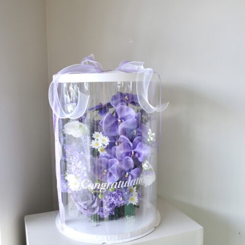 Tall Box L - กล่องดอกไม้ทรงสูงพลาสติกใสขนาดใหญ่ โทนสีม่วง [A-TAL-L-017]