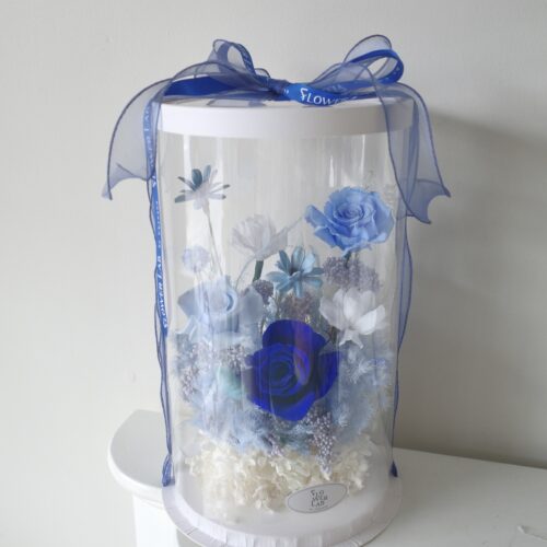 Tall Box M - กล่องดอกไม้ทรงสูงพลาสติกใสขนาดกลาง โทนสีฟ้า [P-TAL-M-007]