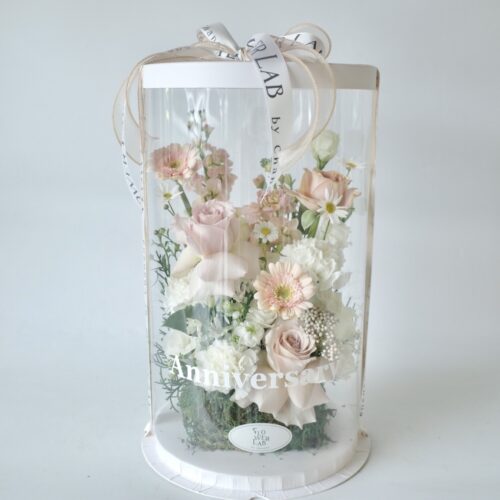 Tall Box M - กล่องดอกไม้ทรงสูงพลาสติกใสขนาดกลาง โทนสีโอรสขาว [F-TAL-M-014]