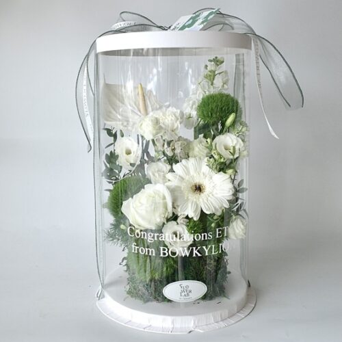 Tall Box M - กล่องดอกไม้ทรงสูงพลาสติกใสขนาดกลาง โทนสีขาว [F-TAL-M-010]