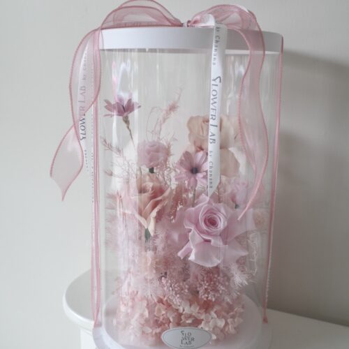Tall Box M - กล่องดอกไม้ทรงสูงพลาสติกใสขนาดกลาง โทนสีชมพู [P-TAL-M-006]