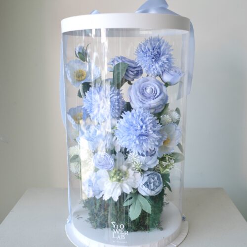 Tall Box M - กล่องดอกไม้ทรงสูงพลาสติกใสขนาดกลาง โทนสีฟ้า [P-TAL-M-015]