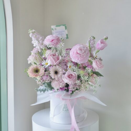 Round Box L - กล่องดอกไม้ทรงกระบอกขนาดใหญ่ โทนสีชมพู [F-RDX-L-002]
