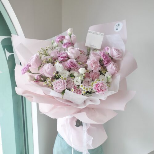 Medium-M Bouquet - ช่อดอกไม้สดขนาดกลาง โทนสีชมพูขาว [F-BOU-MM-001]