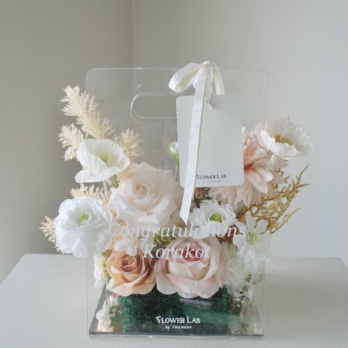 Clear Box-กล่องดอกไม้สด อะคริลิคขนาดมาตรฐาน โทนสีเบจขาว [F-CLR-S-074]