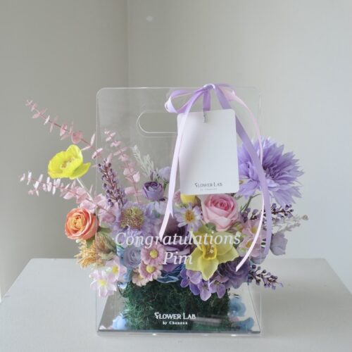 Clear Box-กล่องดอกไม้สด อะคริลิคขนาดมาตรฐาน โทนสีสดใส [F-CLR-S-073]