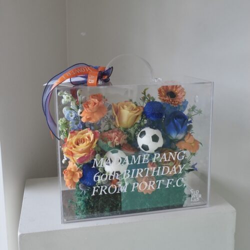 Crystal Box-กล่องดอกไม้อะคริลิคขนาดใหญ่ โทนสีน้ำเงินส้ม [F-CRY-L-022]