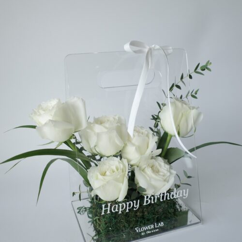 Clear Box-กล่องดอกไม้สด อะคริลิคขนาดมาตรฐาน โทนสีขาว [F-CLR-S-083]